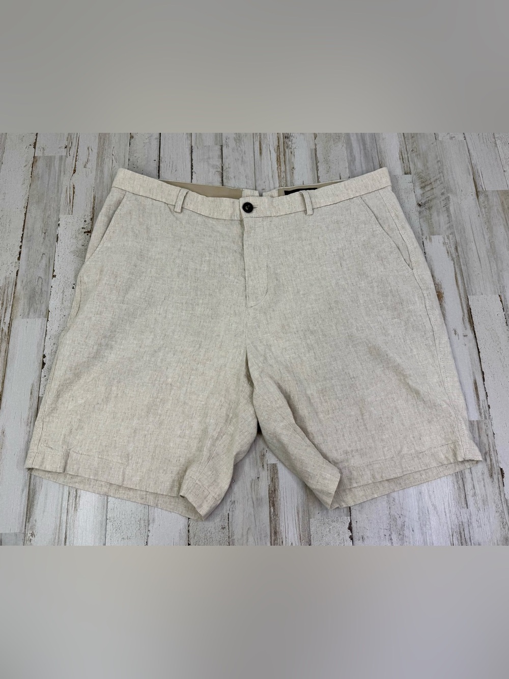 Dunning Mens Beige Linen Blend Golf Shorts Size 38 Heathered Flat Front 9”